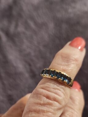 10kt Gold Band Ring with London Blue Topaz Stones